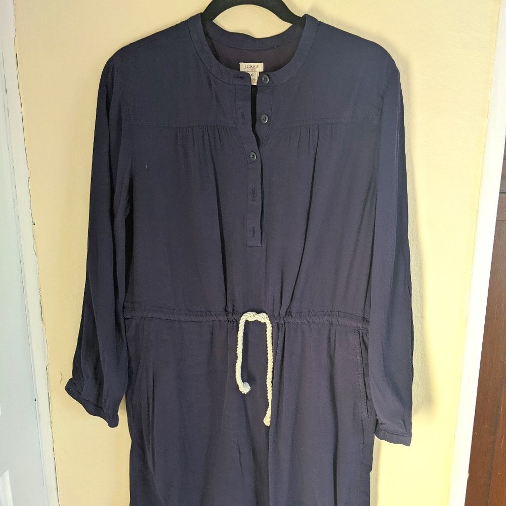 J Crew Navy Sheath Dress with White Waist Tie